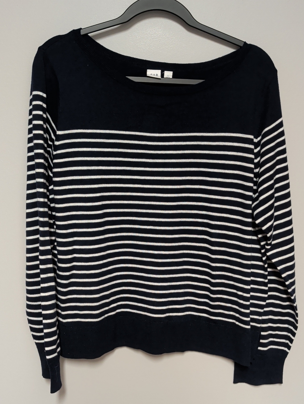 GAP Navy and White Striped Scoop Neck Sweater